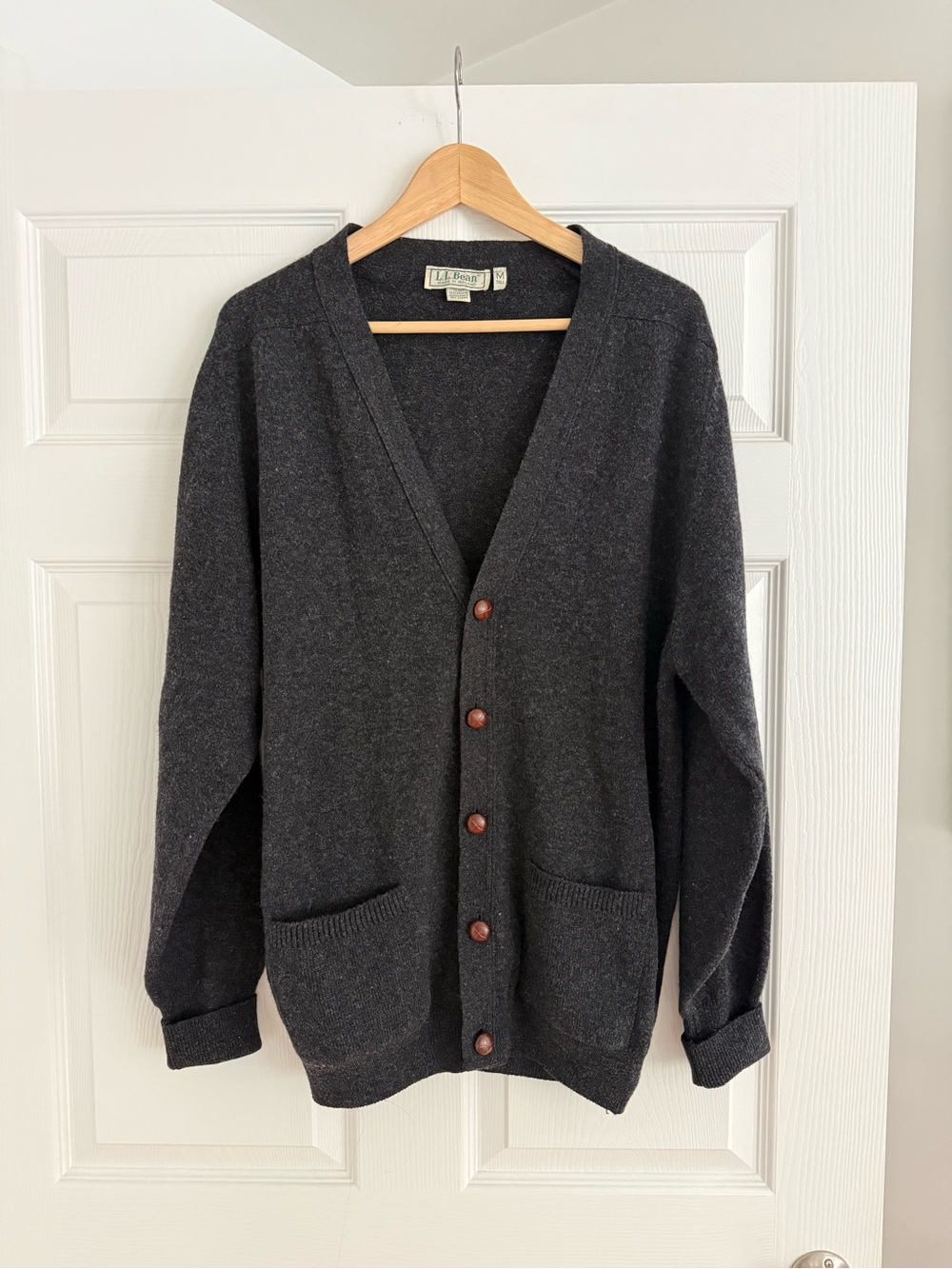 Vintage L.L. Bean Dark Charcoal Wool Button-Front Cardigan (M - Tall)